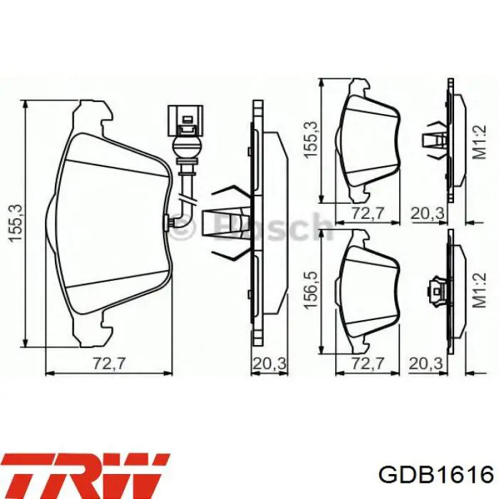 Передні тормозні колодки GDB1616 TRW