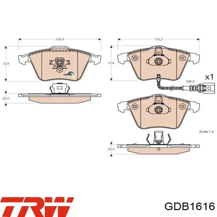 Передні тормозні колодки GDB1616 TRW