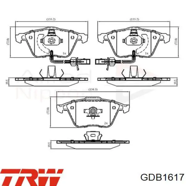 Передні тормозні колодки GDB1617 TRW