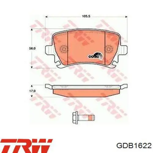 Задні гальмівні колодки GDB1622 TRW