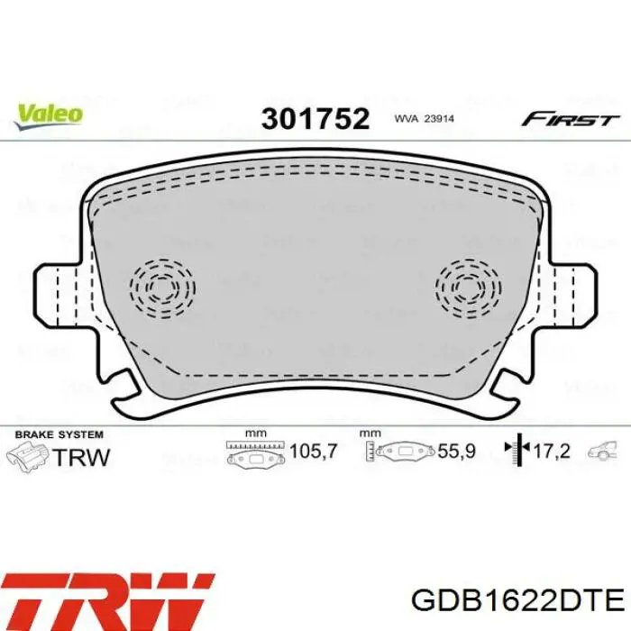 Задні гальмівні колодки TRW GDB1622DTE ціна, від 23.57 USD