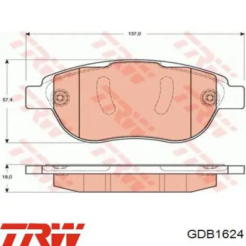 Купити GDB1624 TRW Колодки гальмівні передні, дискові