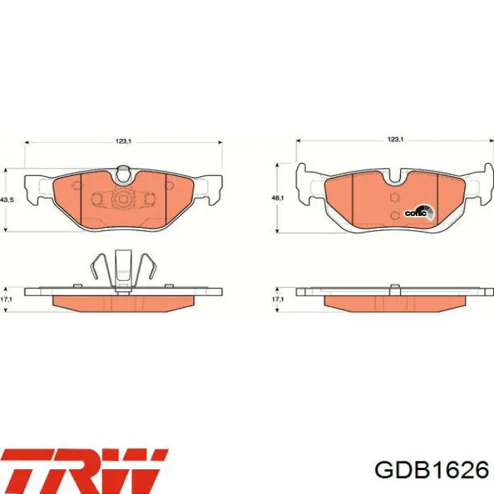 Задні гальмівні колодки GDB1626 TRW