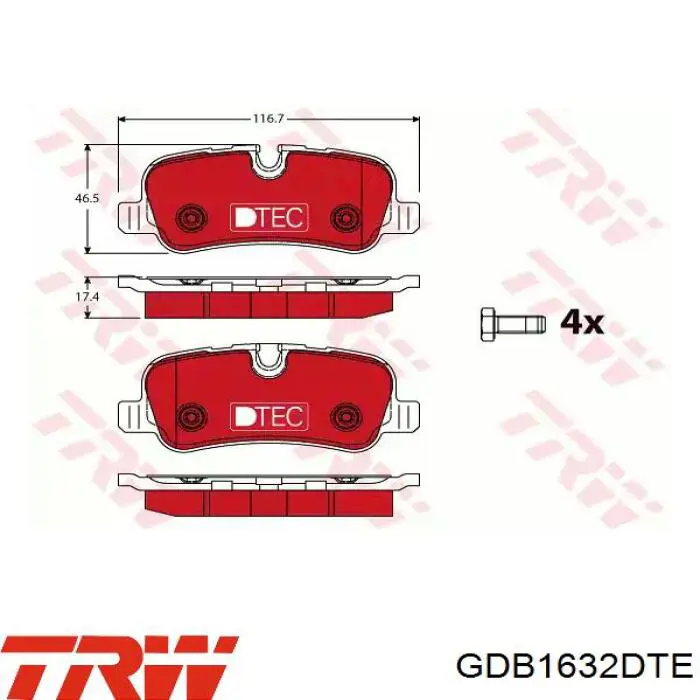 Купити GDB1632DTE TRW Задні колодки