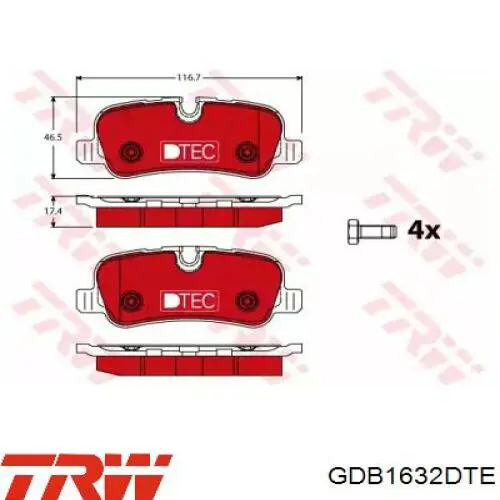 GDB1632DTE TRW колодки гальмові задні, дискові