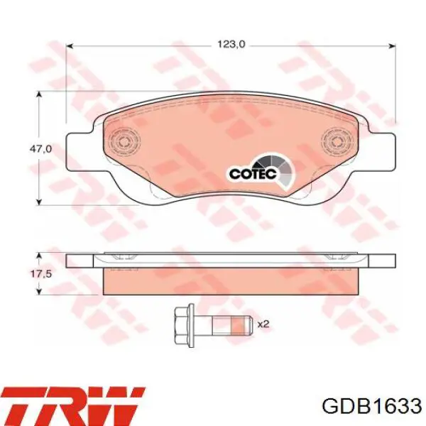 Купити GDB1633 TRW Колодки гальмівні передні, дискові