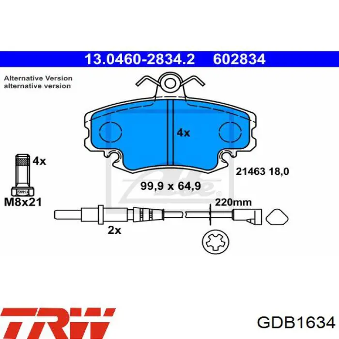 Гальмівні колодки TRW GDB1634 ціна, від 22.61 USD