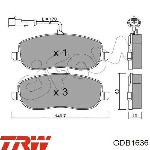 Купити GDB1636 TRW Колодки гальмівні передні, дискові