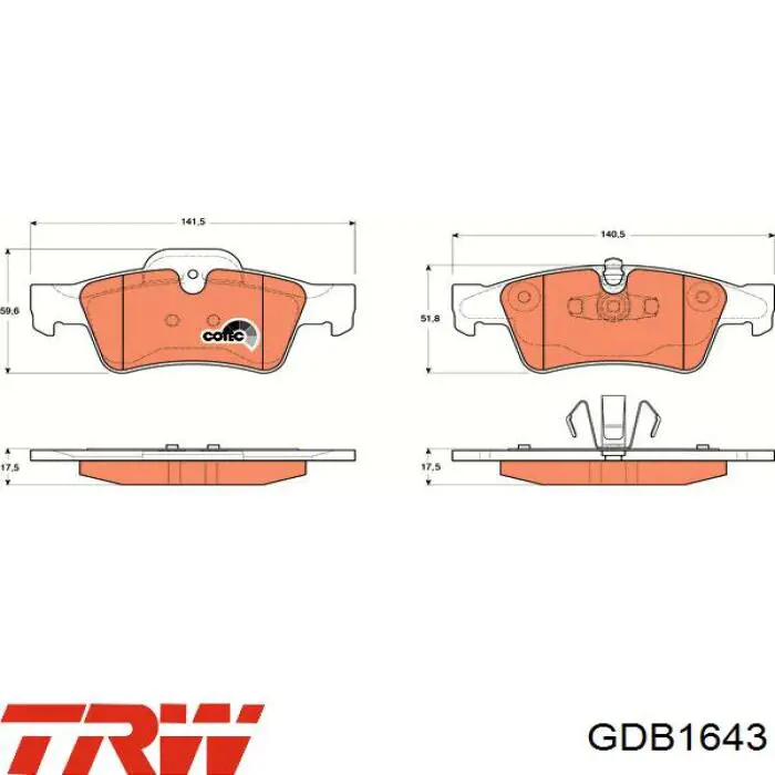 GDB1643 TRW колодки гальмові задні, дискові