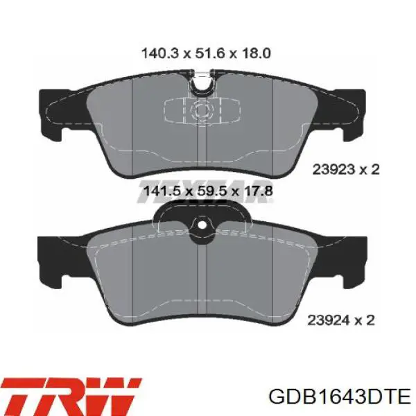 Задні гальмівні колодки TRW GDB1643DTE ціна, від 54.20 USD