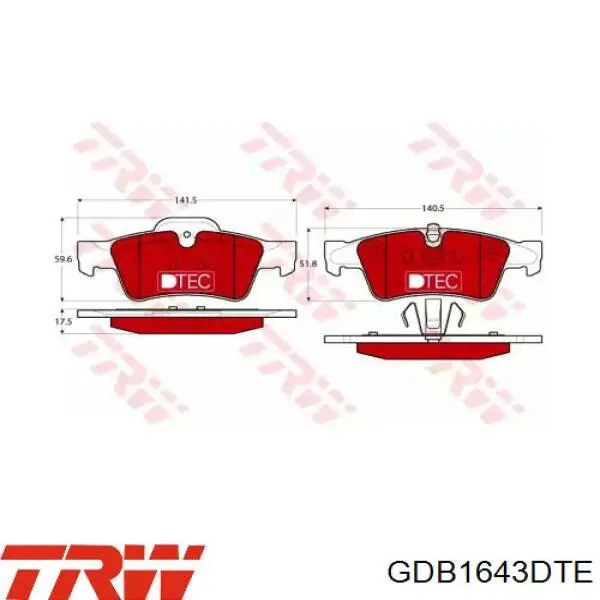 Задні гальмівні колодки GDB1643DTE TRW