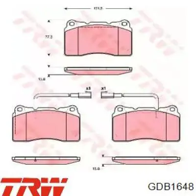 Купити GDB1648 TRW Колодки гальмівні передні, дискові