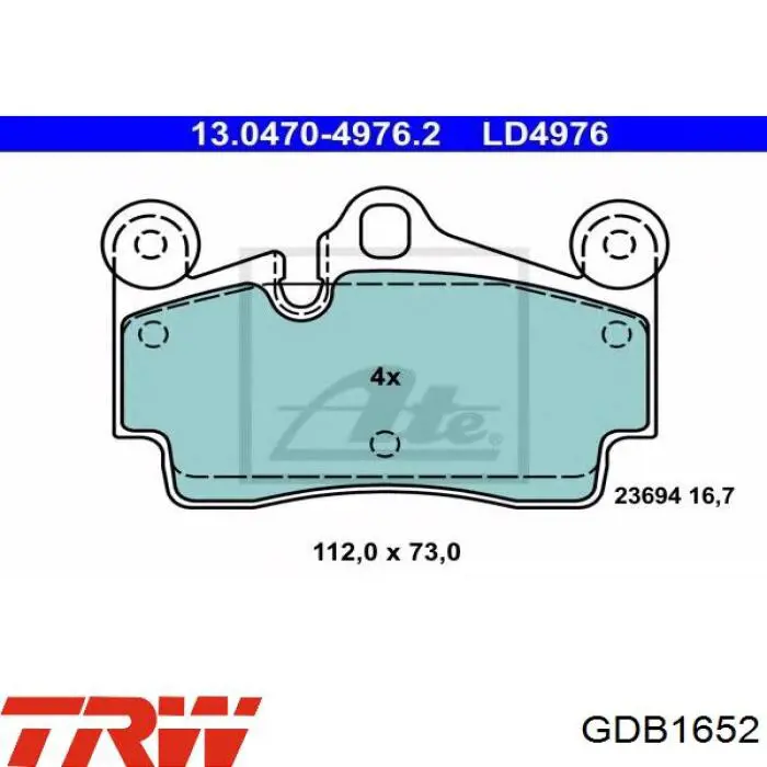 Купити GDB1652 TRW Задні колодки