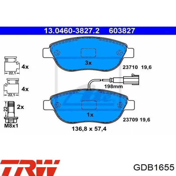Купити GDB1655 TRW Колодки гальмівні передні, дискові