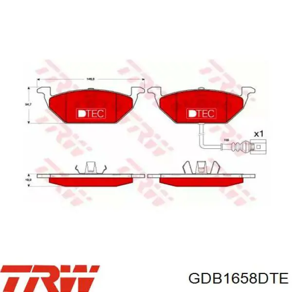 Гальмівні колодки TRW GDB1658DTE ціна, від 22.35 USD