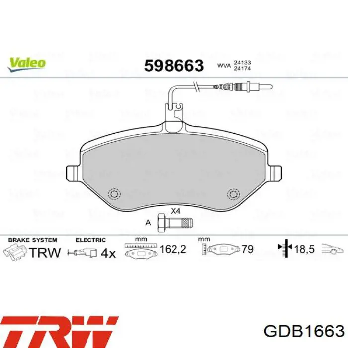 Купити GDB1663 TRW Колодки гальмівні передні, дискові
