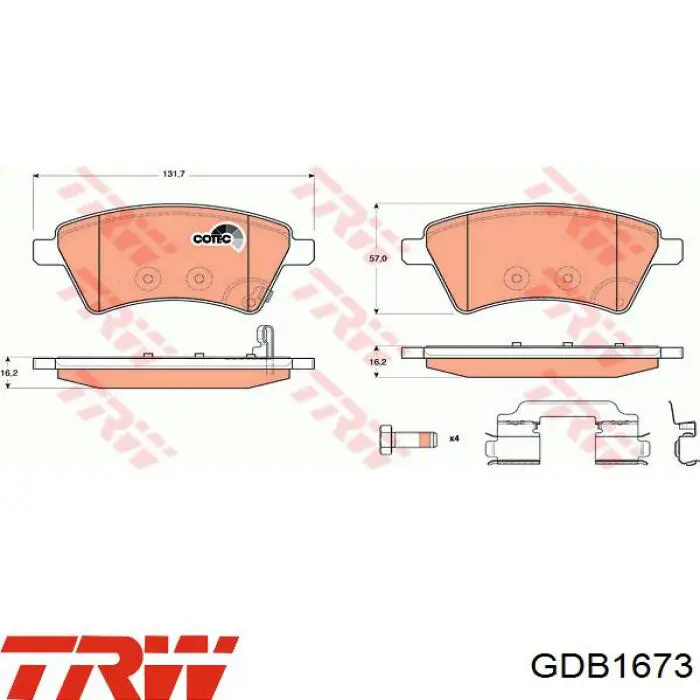 Купити GDB1673 TRW Колодки гальмівні передні, дискові