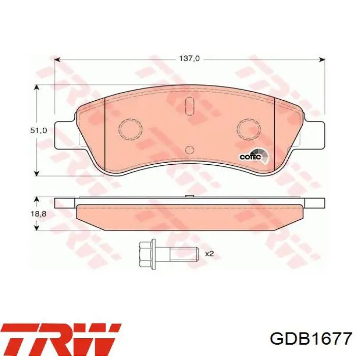 Купити GDB1677 TRW Колодки гальмівні передні, дискові