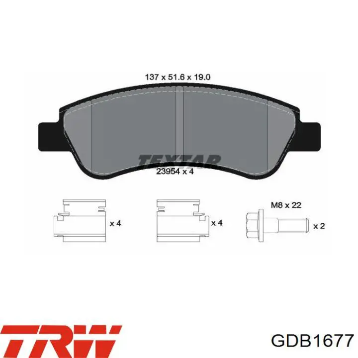 Передні тормозні колодки GDB1677 TRW