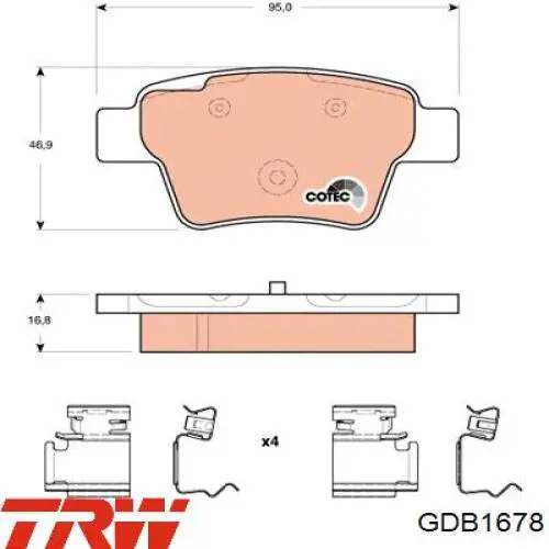 GDB1678 TRW колодки гальмові задні, дискові