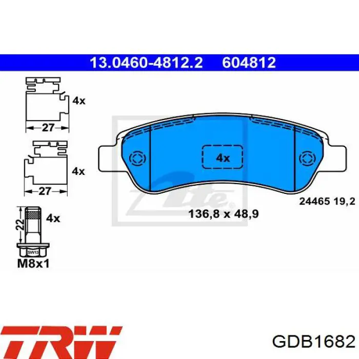Задні гальмівні колодки TRW GDB1682 ціна, від 38.90 USD