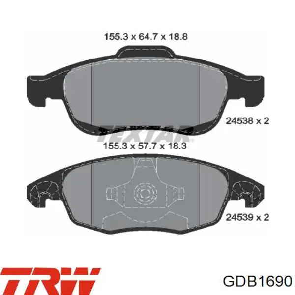 Передні тормозні колодки GDB1690 TRW