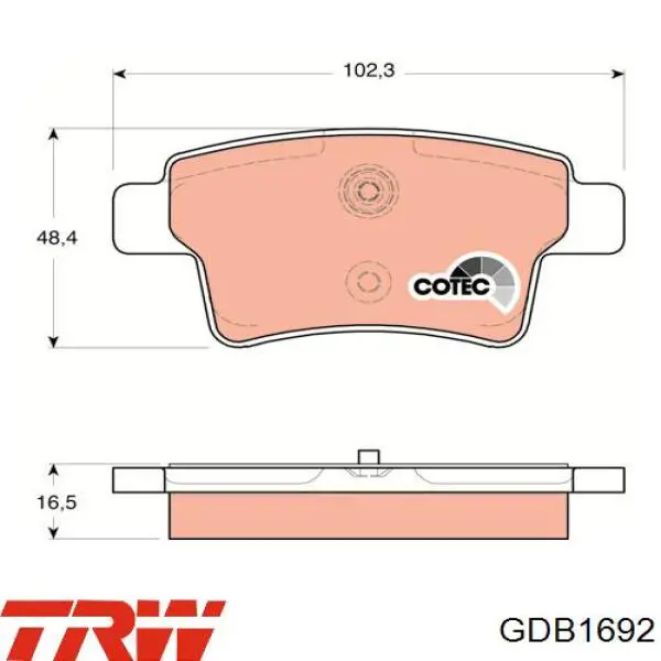 Задні гальмівні колодки GDB1692 TRW