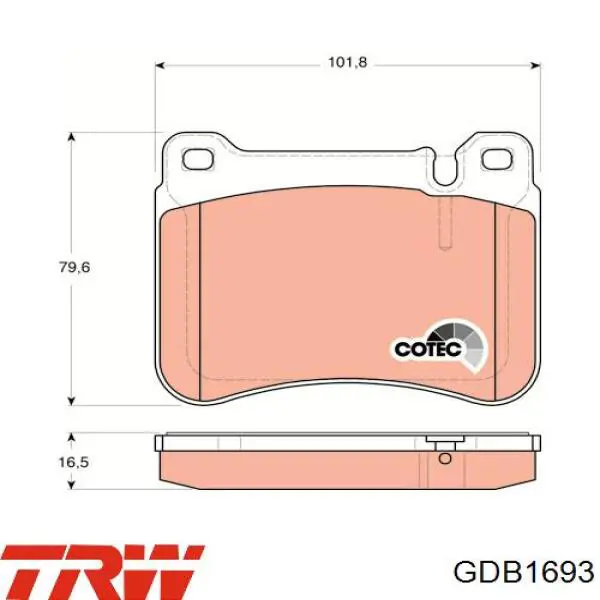 Купити GDB1693 TRW Колодки гальмівні передні, дискові