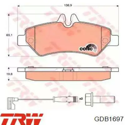 Задні гальмівні колодки GDB1697 TRW