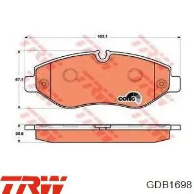 Купити GDB1698 TRW Колодки гальмівні передні, дискові