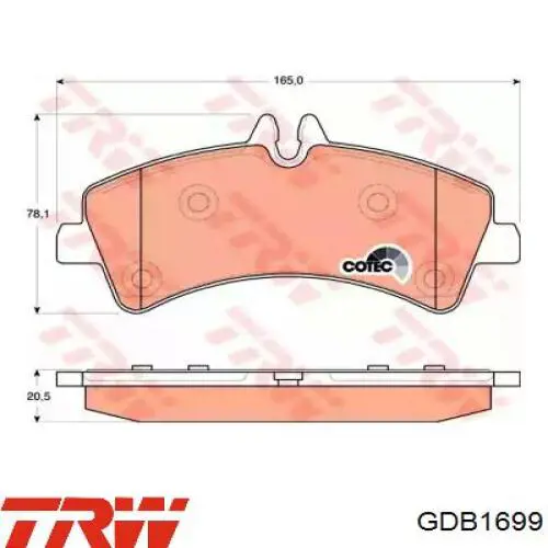 GDB1699 TRW Колодки гальмівні задні, дискові