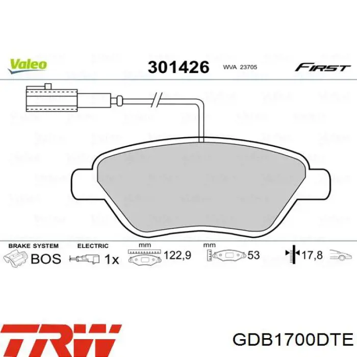 GDB1700DTE TRW Передні гальмівні колодки