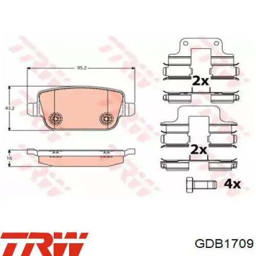 Задні гальмівні колодки GDB1709 TRW