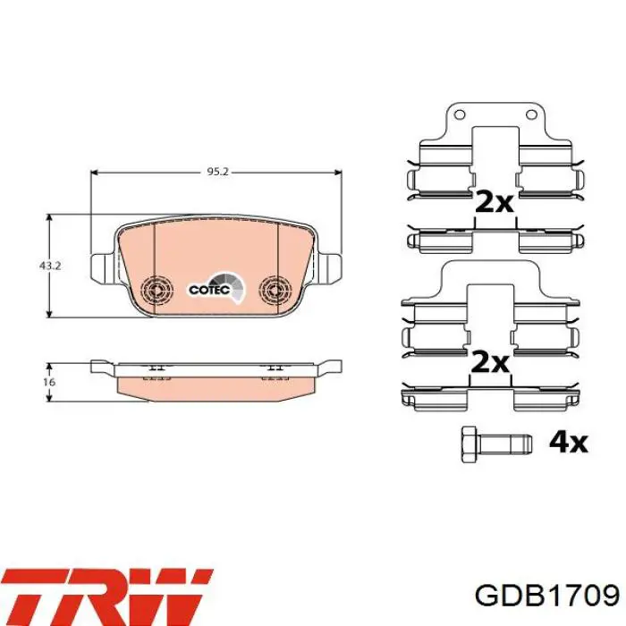 GDB1709 TRW колодки гальмові задні, дискові