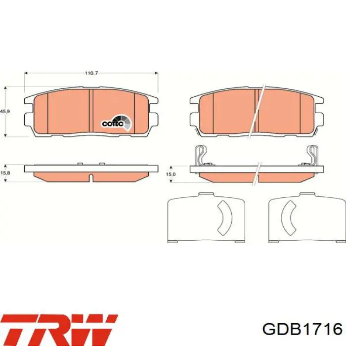 GDB1716 TRW колодки гальмові задні, дискові
