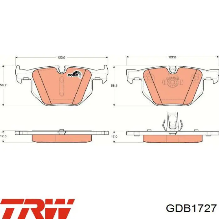 Задні гальмівні колодки GDB1727 TRW