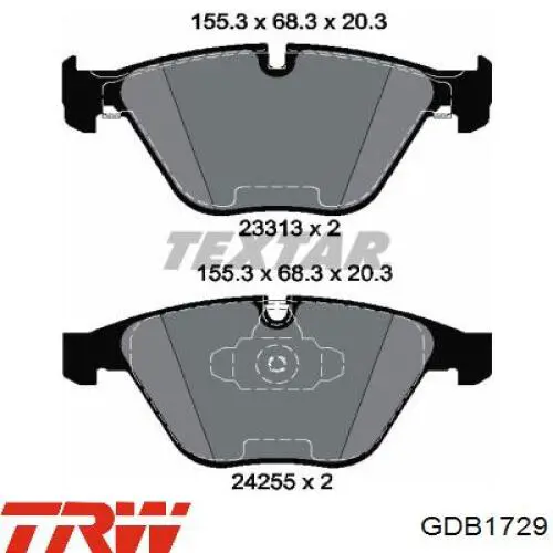 Передні тормозні колодки GDB1729 TRW