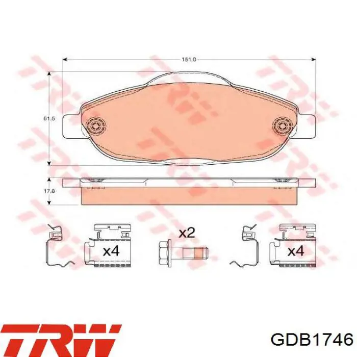 Купити GDB1746 TRW Колодки гальмівні передні, дискові