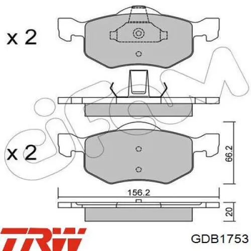 Купити GDB1753 TRW Колодки гальмівні передні, дискові