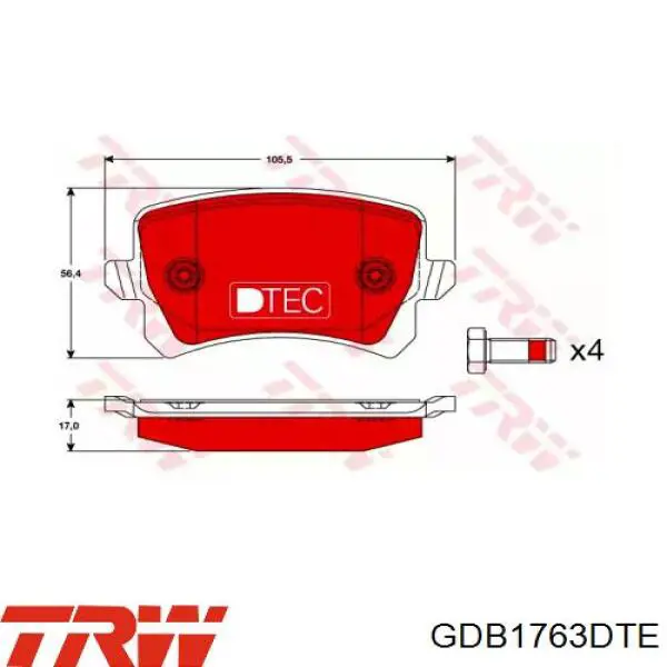 Задні гальмівні колодки TRW GDB1763DTE ціна, від 25.25 USD
