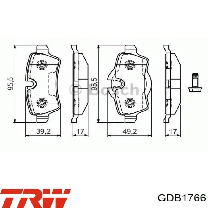 Задні гальмівні колодки GDB1766 TRW