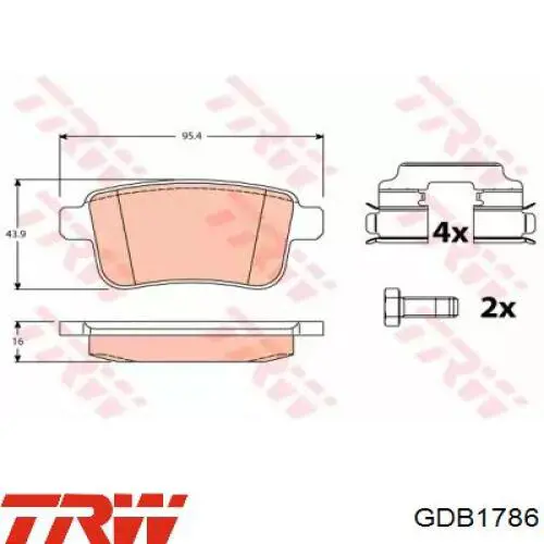 Задні гальмівні колодки GDB1786 TRW