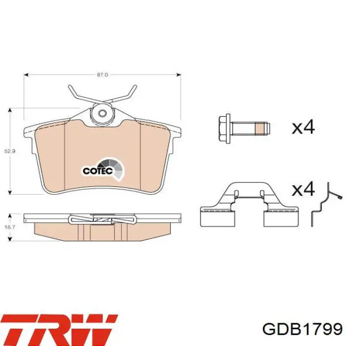 GDB1799 TRW колодки гальмові задні, дискові