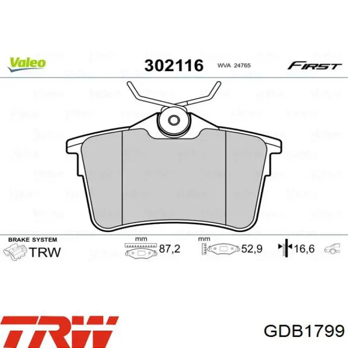 Задні гальмівні колодки GDB1799 TRW