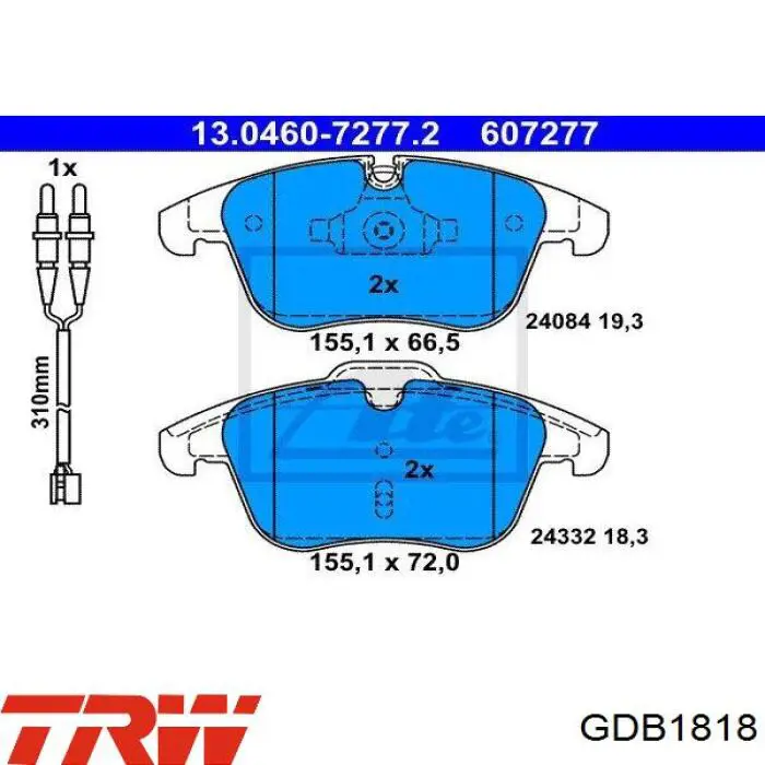 Передні тормозні колодки GDB1818 TRW