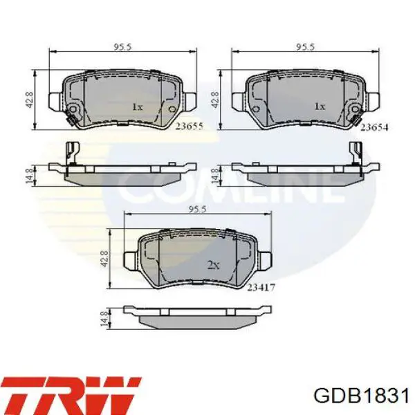 Задні гальмівні колодки GDB1831 TRW