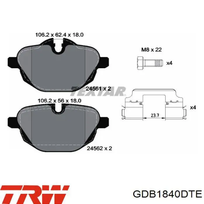 Задні гальмівні колодки TRW GDB1840DTE ціна, від 58.41 USD