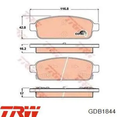 GDB1844 TRW колодки гальмові задні, дискові