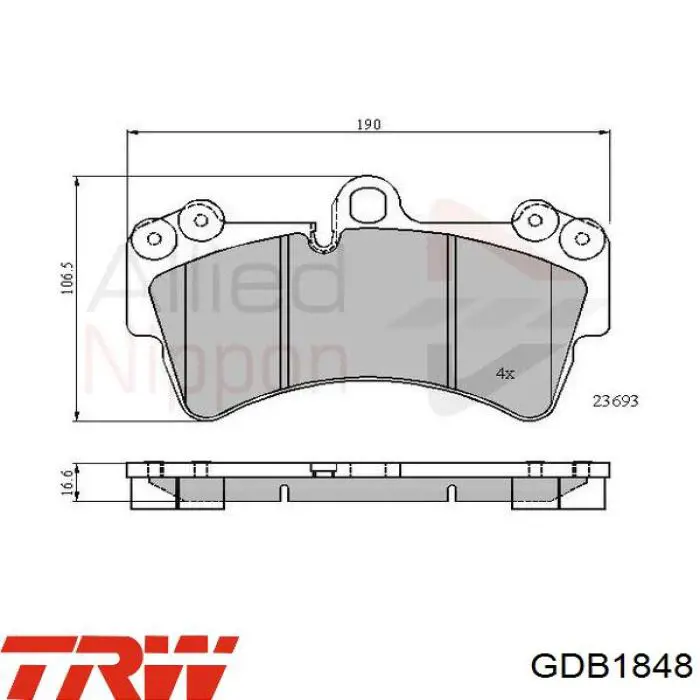 Передні тормозні колодки GDB1848 TRW