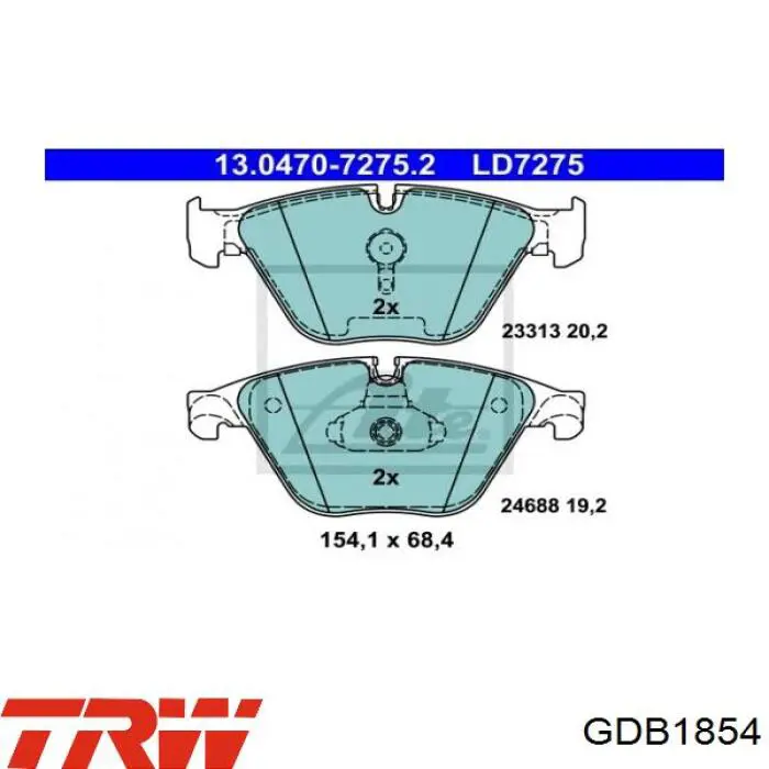 Передні тормозні колодки GDB1854 TRW